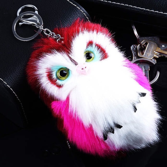 🆕Maroon, Pink & Aqua Owl Pom Poof Keychain Charm! - Picture 2 of 8